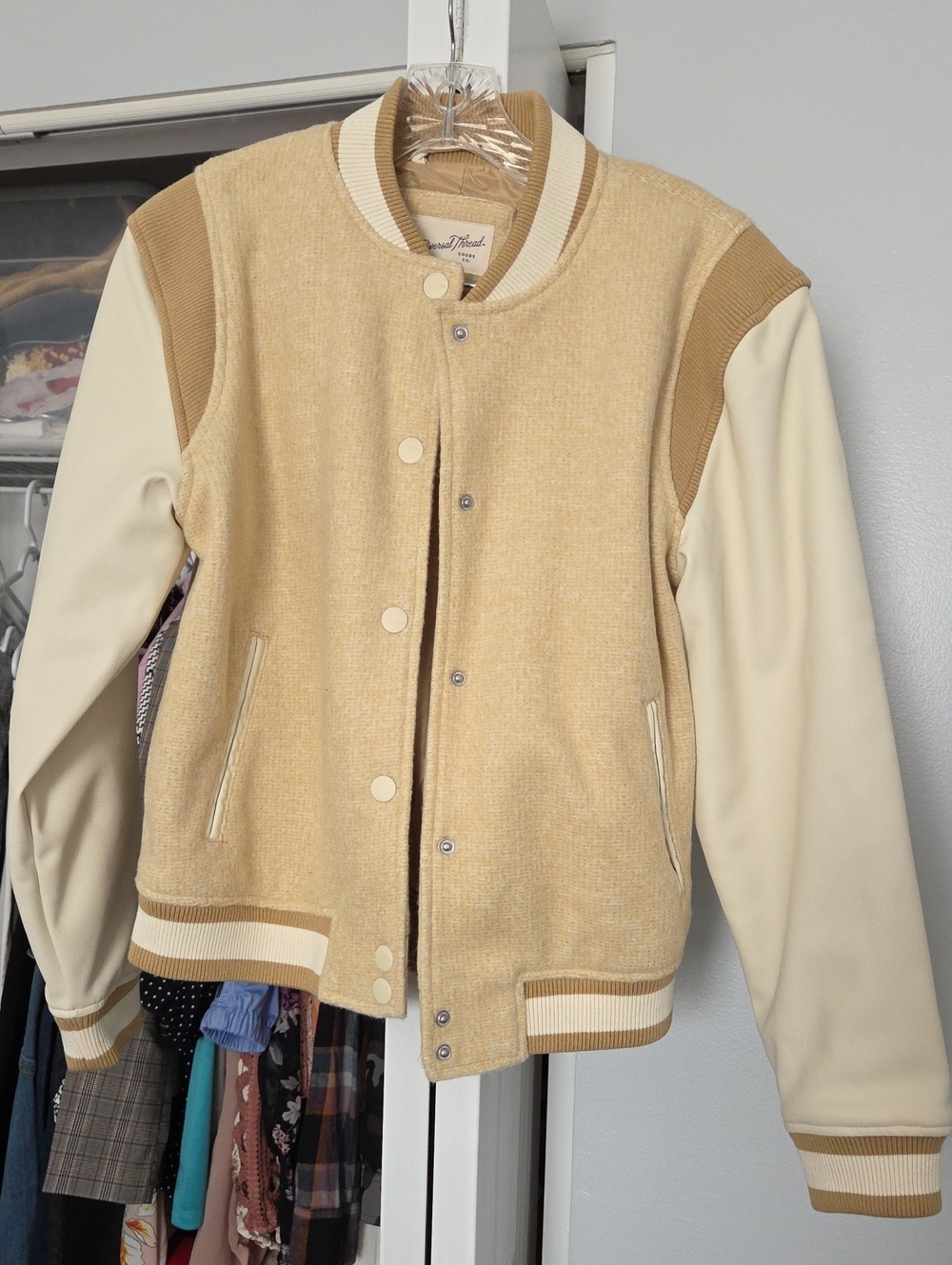 Universal Thread Beige and Cream Colorblock Bomber Jacket